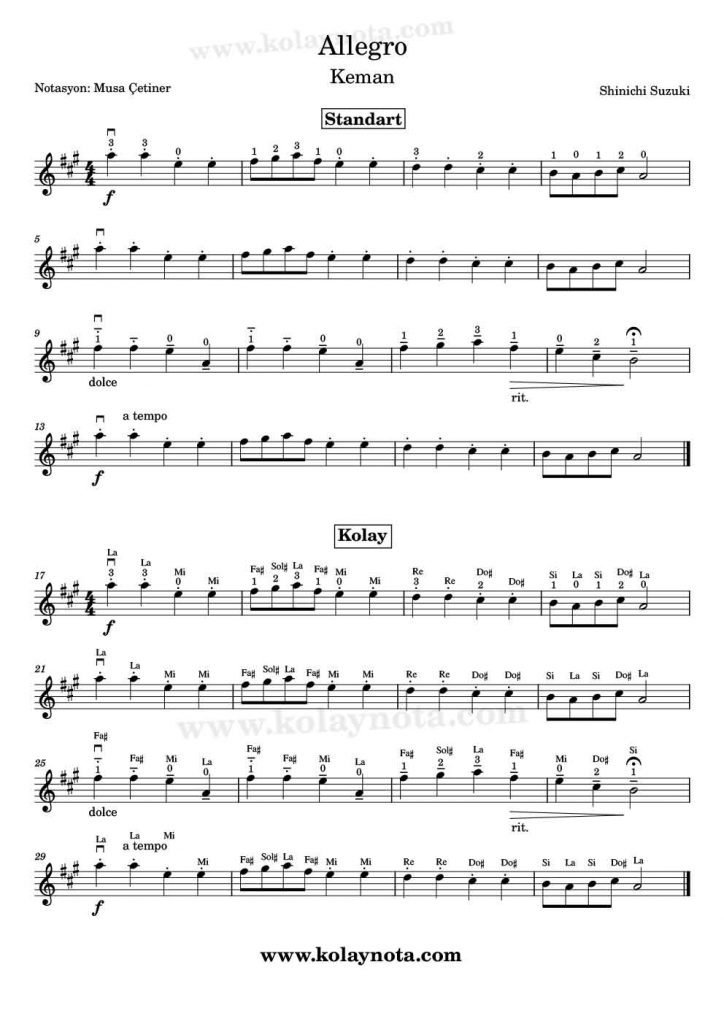 Suzuki - Allegro - Keman Notası