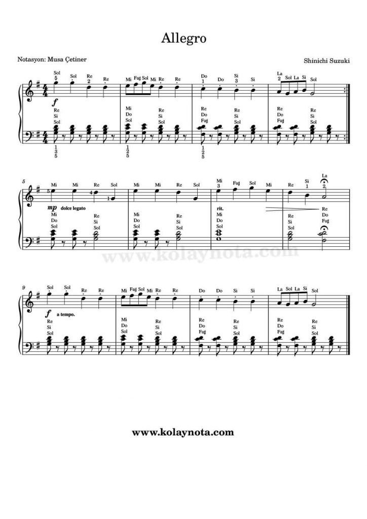 Suzuki - Allegro - Piyano Notası - Kolay