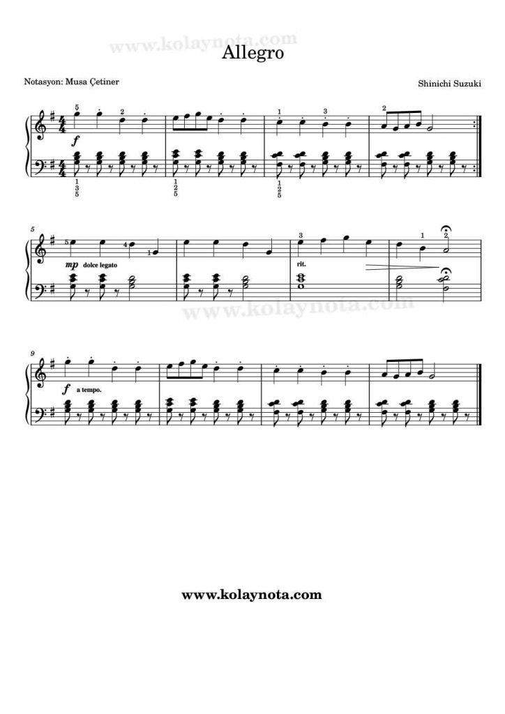 Suzuki - Allegro - Piyano Notası - Standart