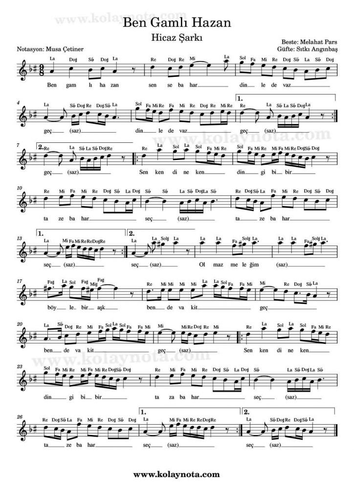 Ben Gamlı Hazan - Kolay Notası