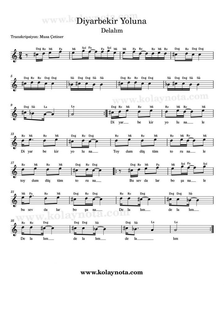 Diyarbekir Yoluna - Kolay Notasyon