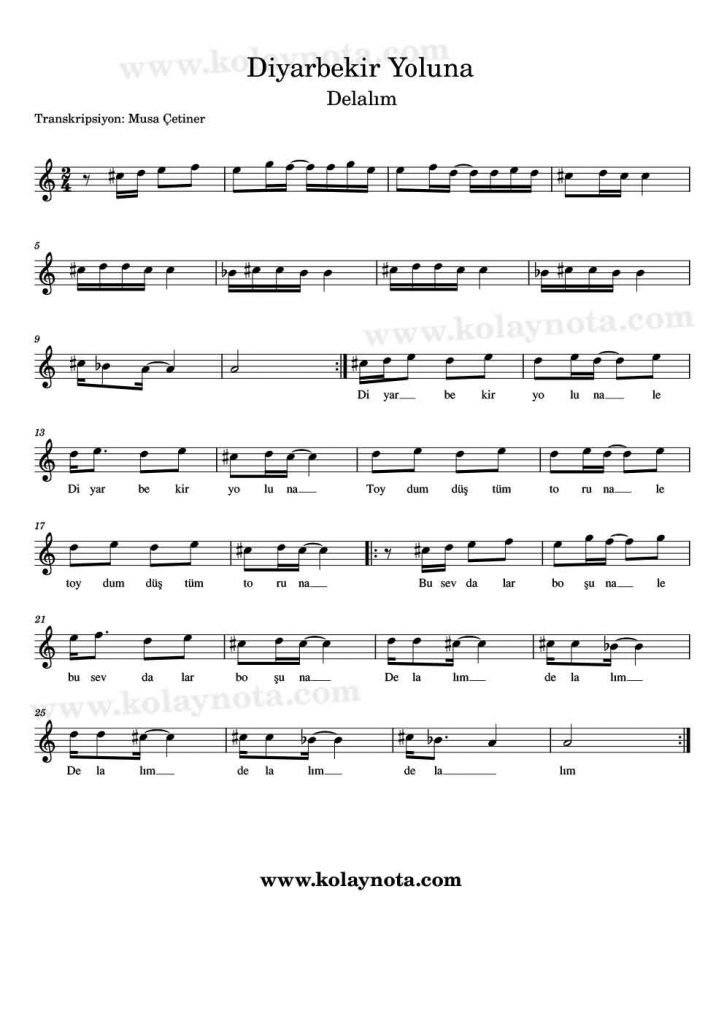 Diyarbekir Yoluna - Standart Notasyon