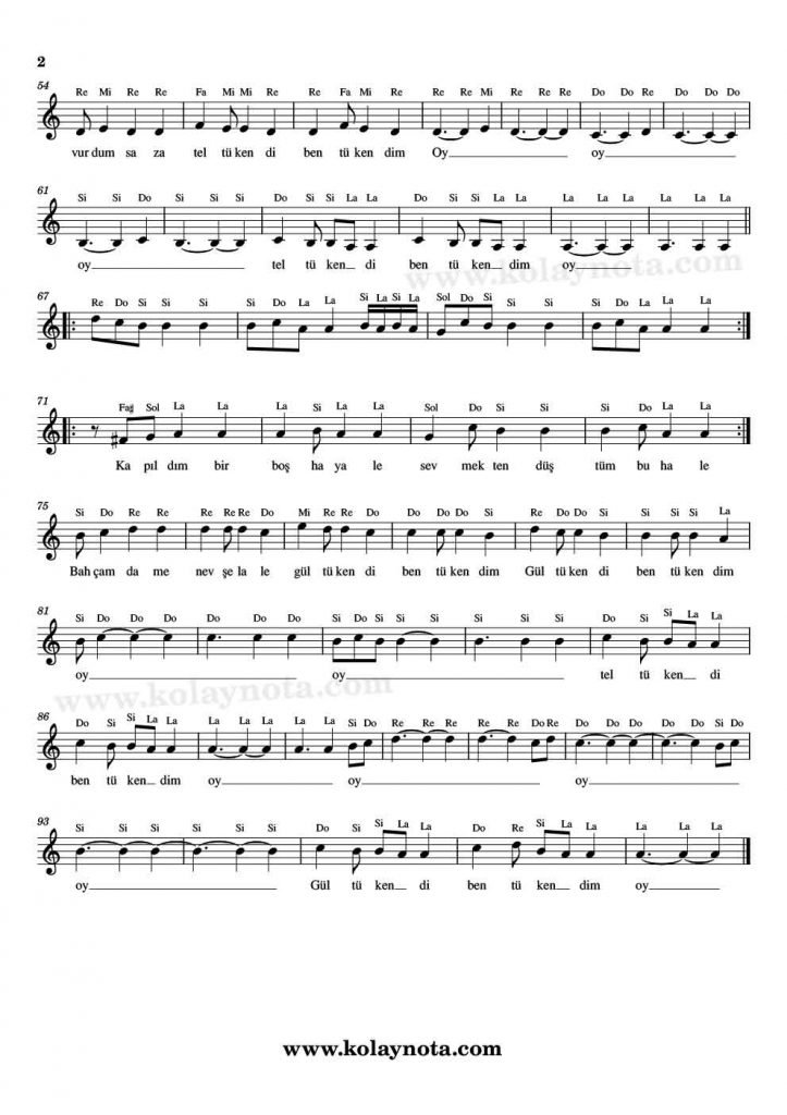 Gül Tükendi Ben Tükendim - Kolay Nota - 2