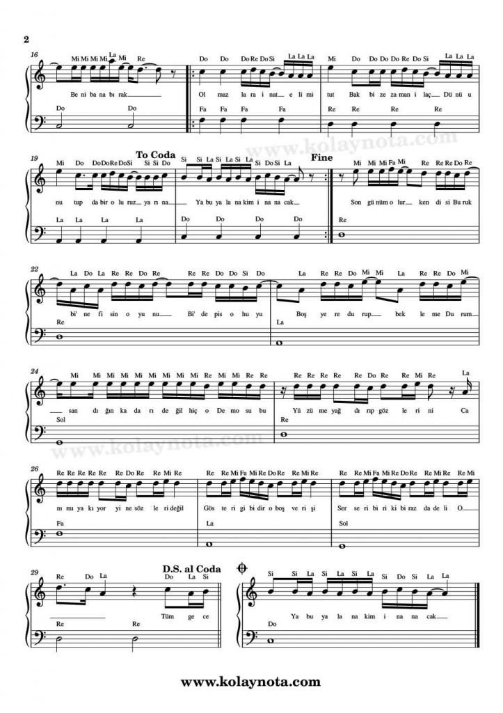 Olmazlara İnat - Piyano Nota - 2