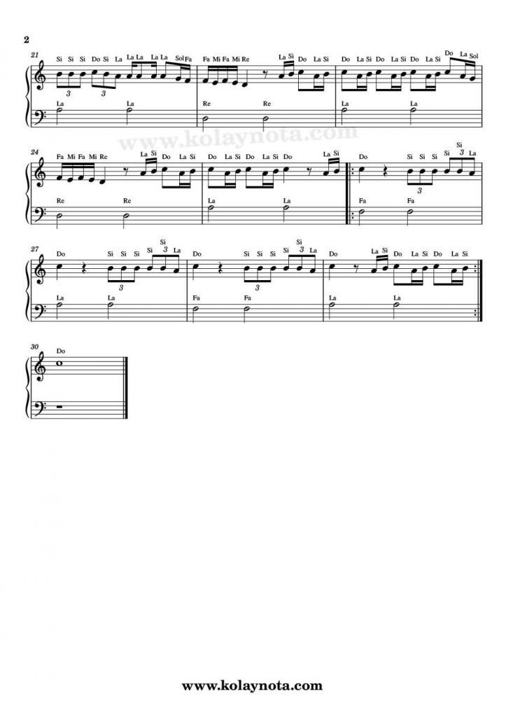Isabelle - Kolay Piyano Notası - 2
