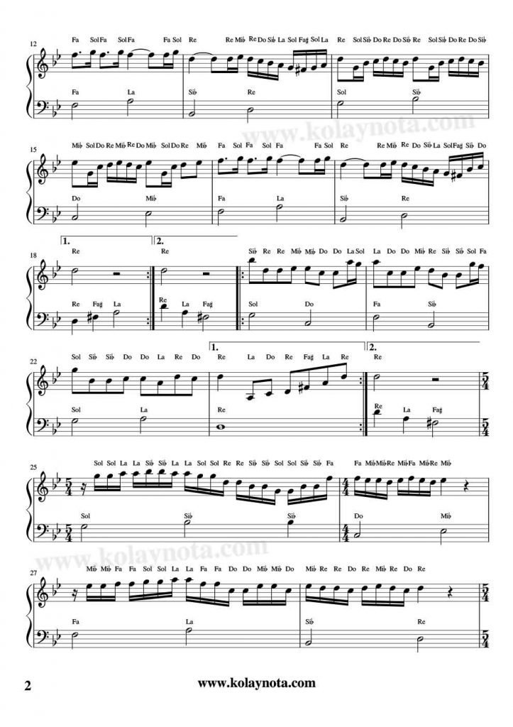 Mariage d'amour (Spring Waltz) - Kolay Piyano Notası - 2