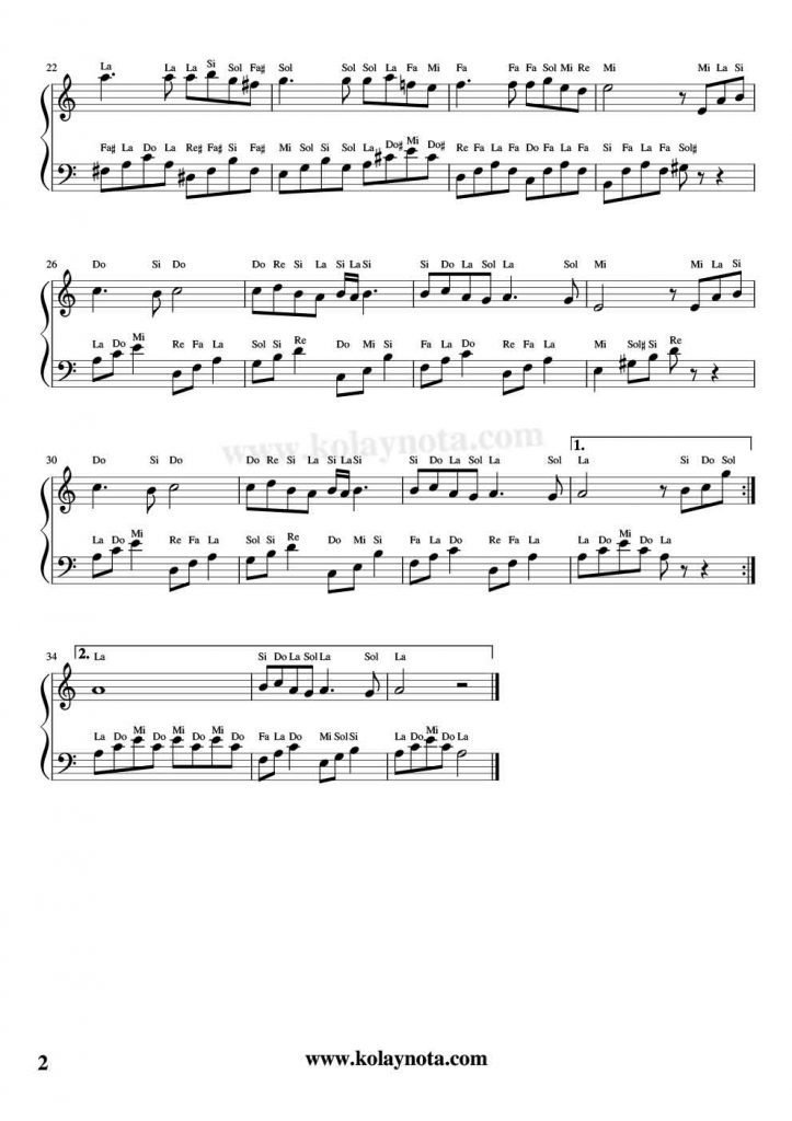 Song From A Secret Garden - Piyano Notası - 2