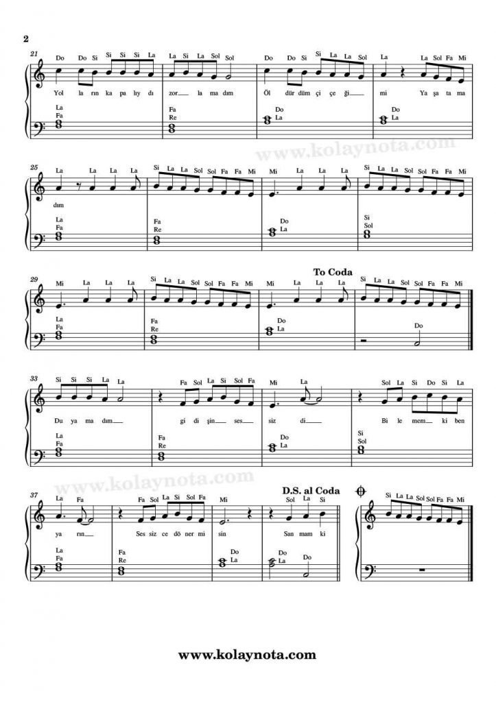 Belki - Piyano Notası - 2