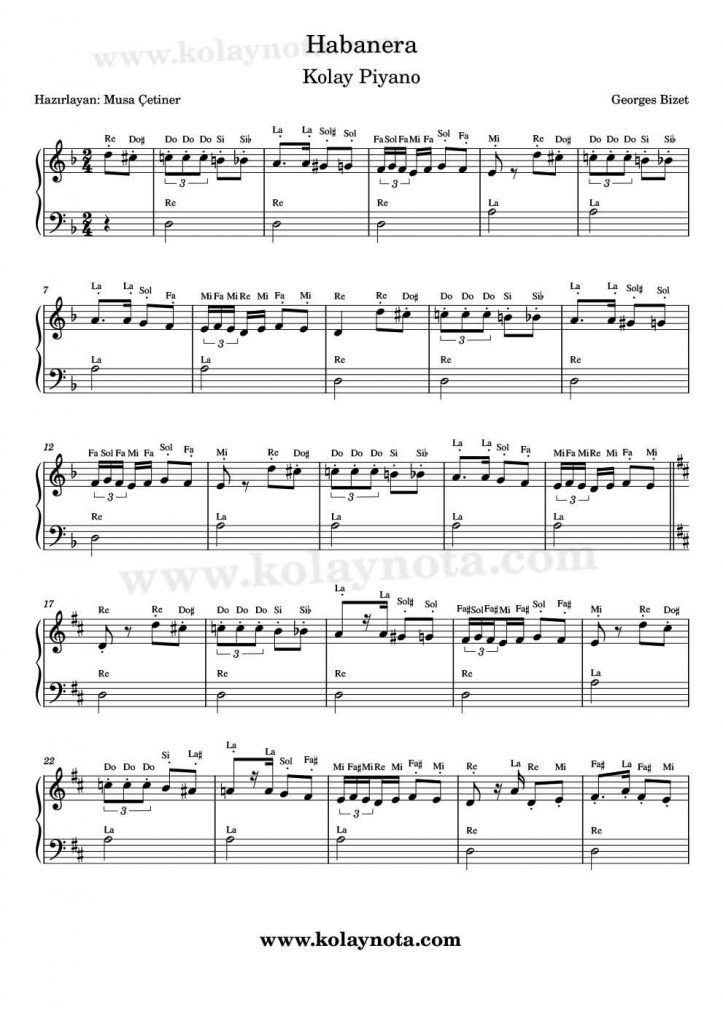 Habanera Kolay Piyano Notası