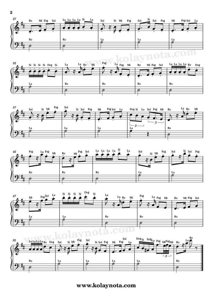 Habanera Kolay Piyano Notası - 2
