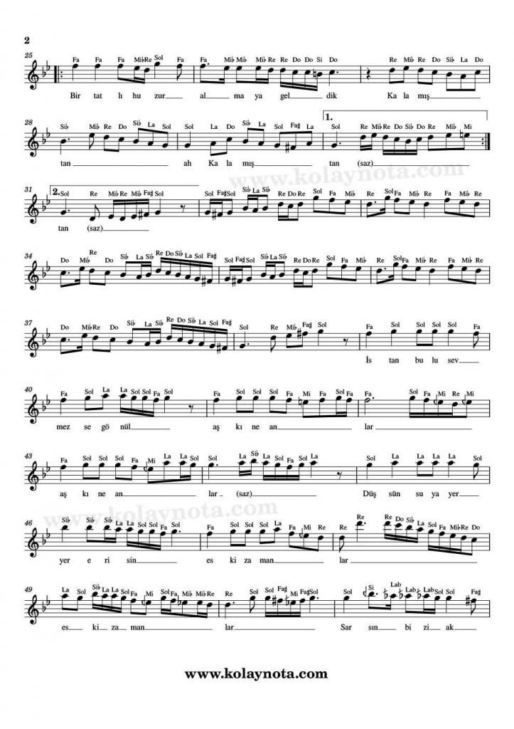 Kalamış - Kolay Nota - 2