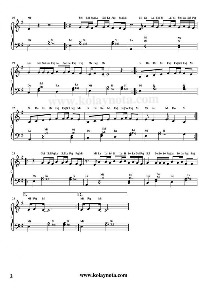 Böyle Sever - Piyano Notası - 2