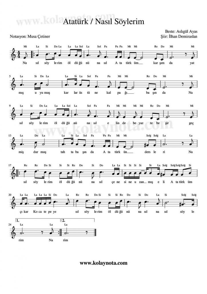 Nasıl Söylerim Nota