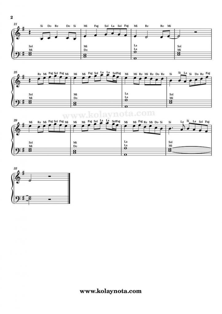 En Dibine Kadar - Piyano Notası - 2