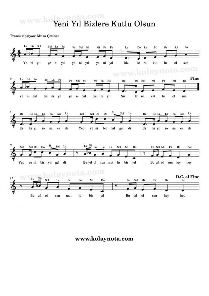 Yeni Yıl Bizlere Kutlu Olsun - Nota