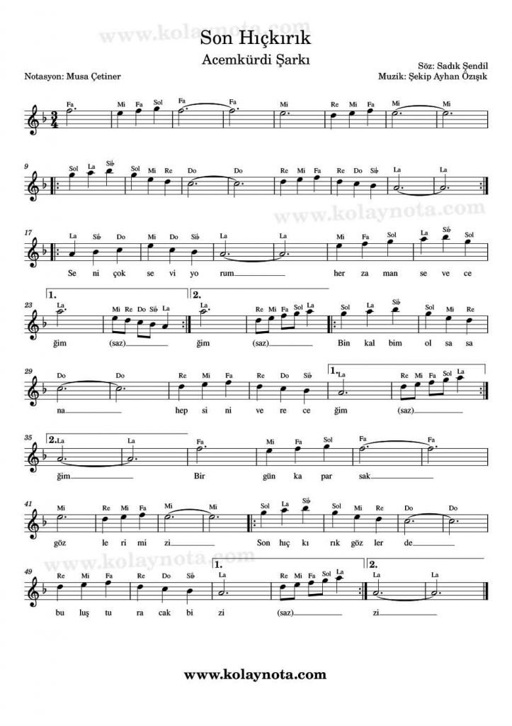 Son Hıçkırık - Nota