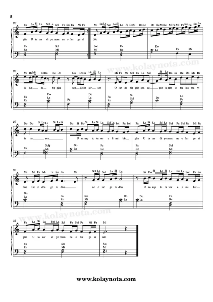 Geri Dön Piyano Nota - 2