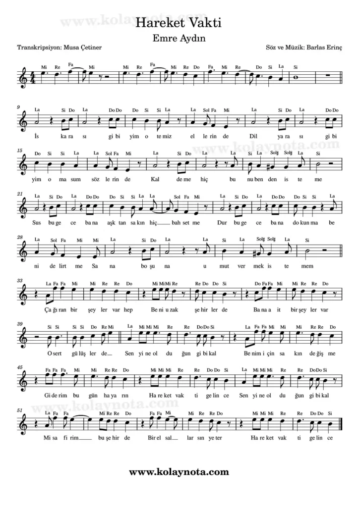 Hareket Vakti - Nota