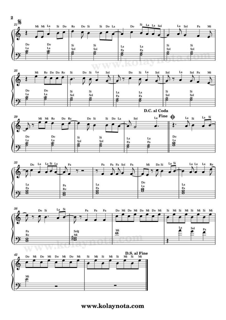 Sakladığın Bir Şeyler Var Piyano Nota - 2