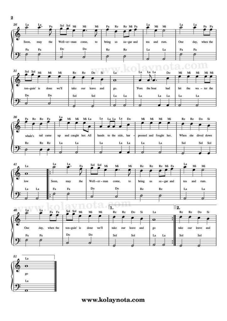 Wellerman Piyano Nota - 2