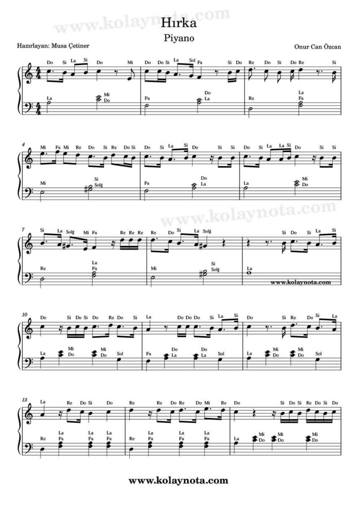 Hırka Piyano Notası