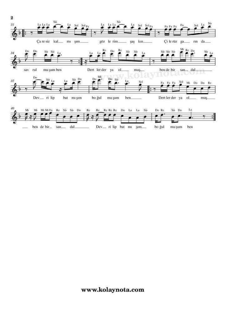 Yıkılmışım Ben - Nota - 2