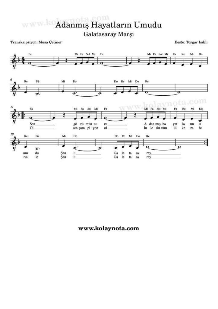 Adanmış Hayatların Umudu Nota