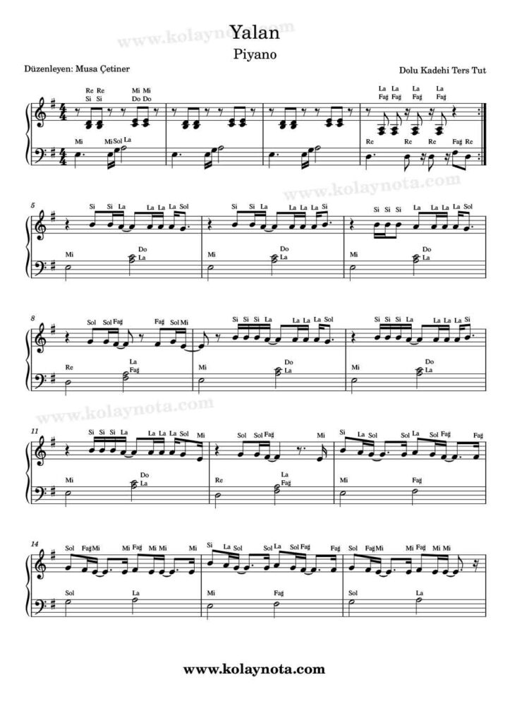 DKTT - Yalan - Piyano Nota