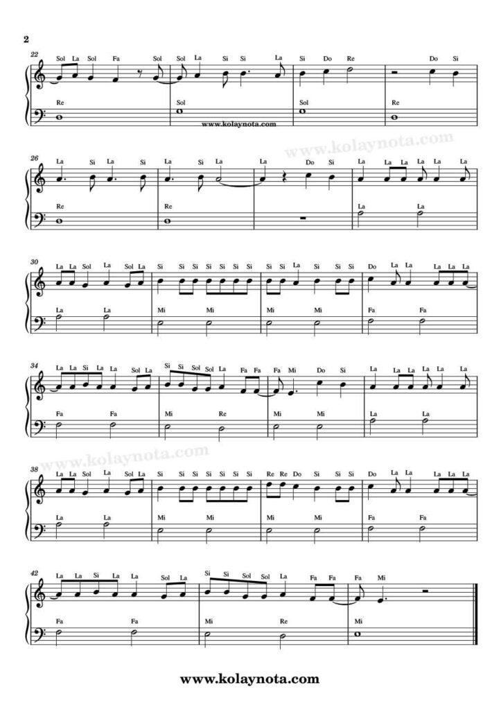 Koparılan Çiçekler - Piyano Nota - 2