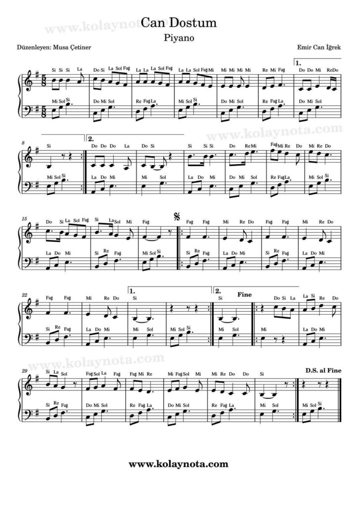 Can Dostum Piyano Nota