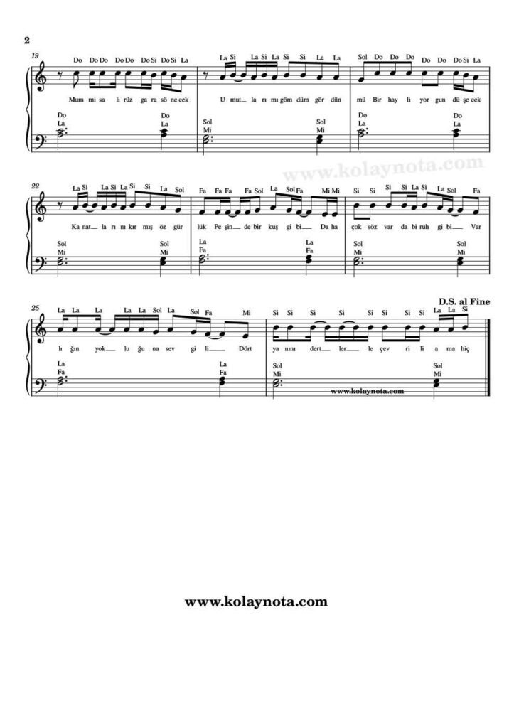 Pişman Değilim - Piyano Nota - 2