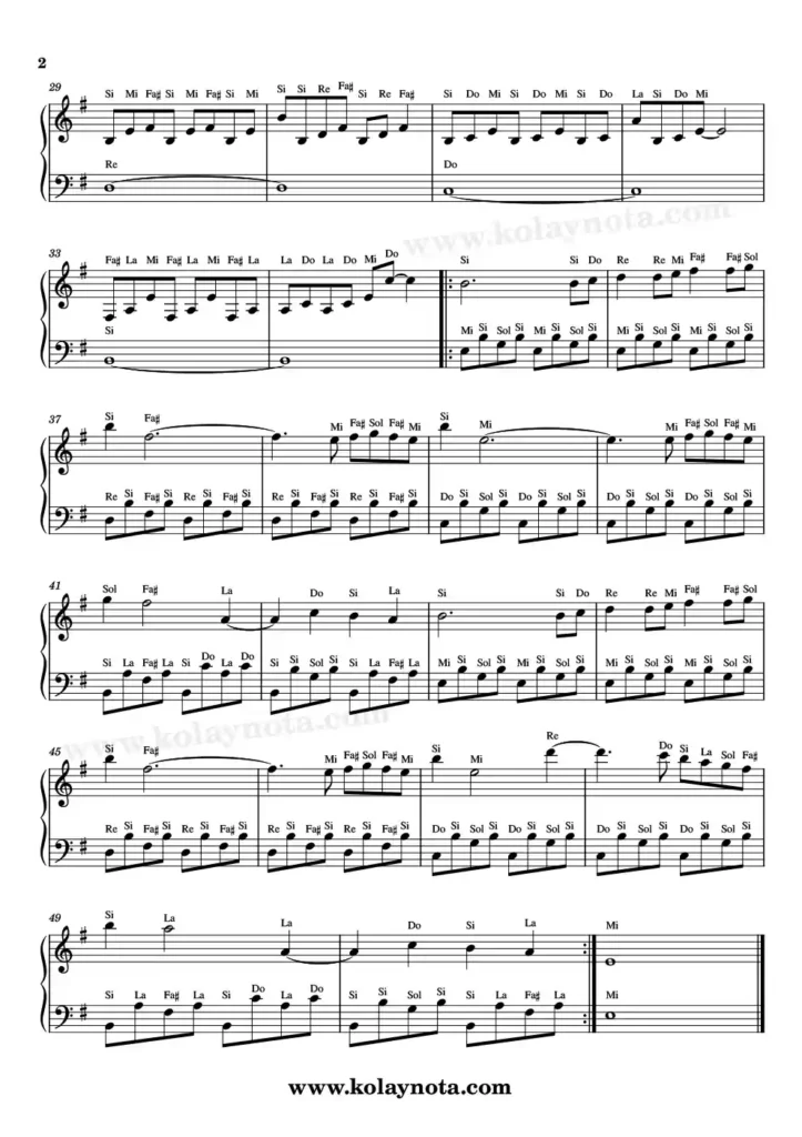 Umutsuz Aşk - Piyano Nota - 2