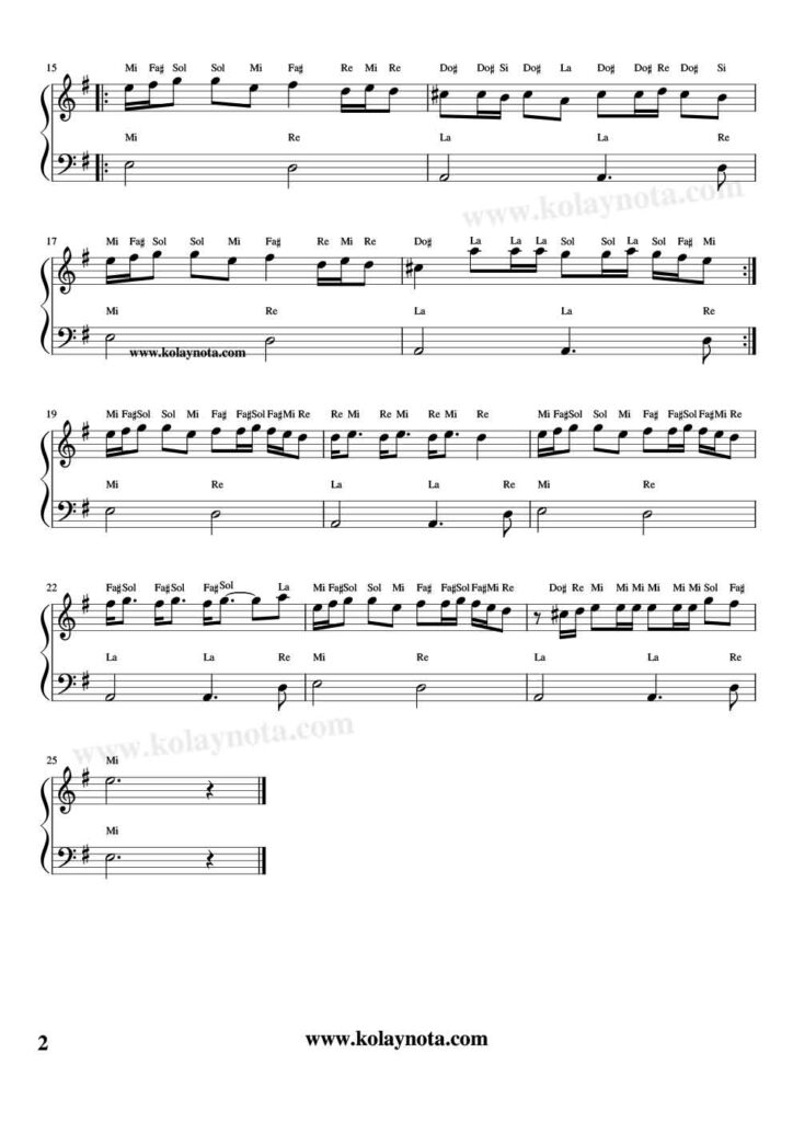 Yad Eller - Piyano Nota - 2
