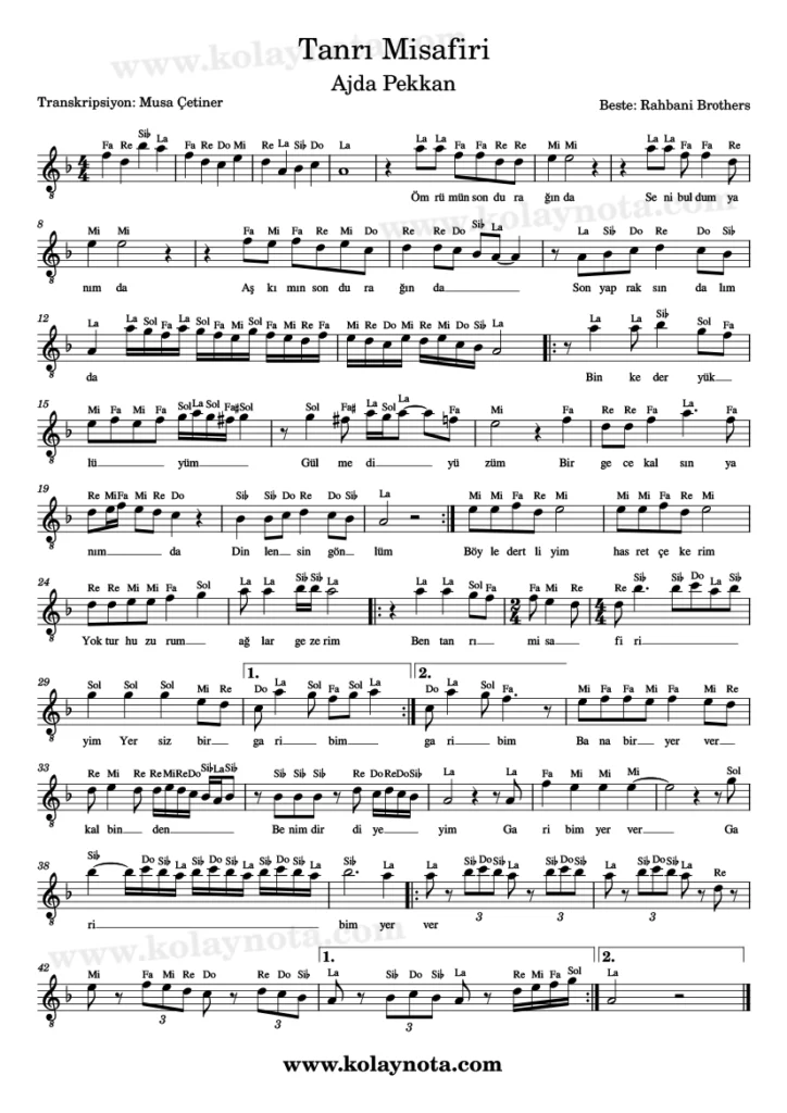 Tanrı Misafiri - Nota