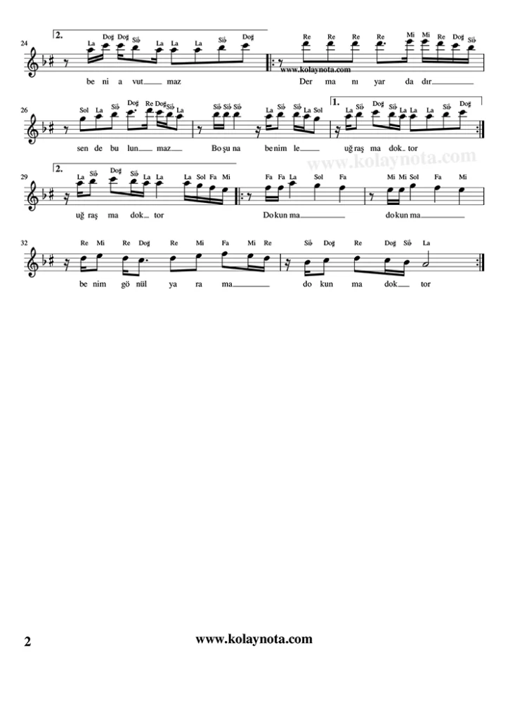 Doktor - Çaresiz Derdimin Sebebi Belli - Nota - 2