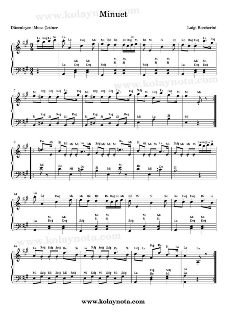 Boccherini - Minuet - Piyano Nota