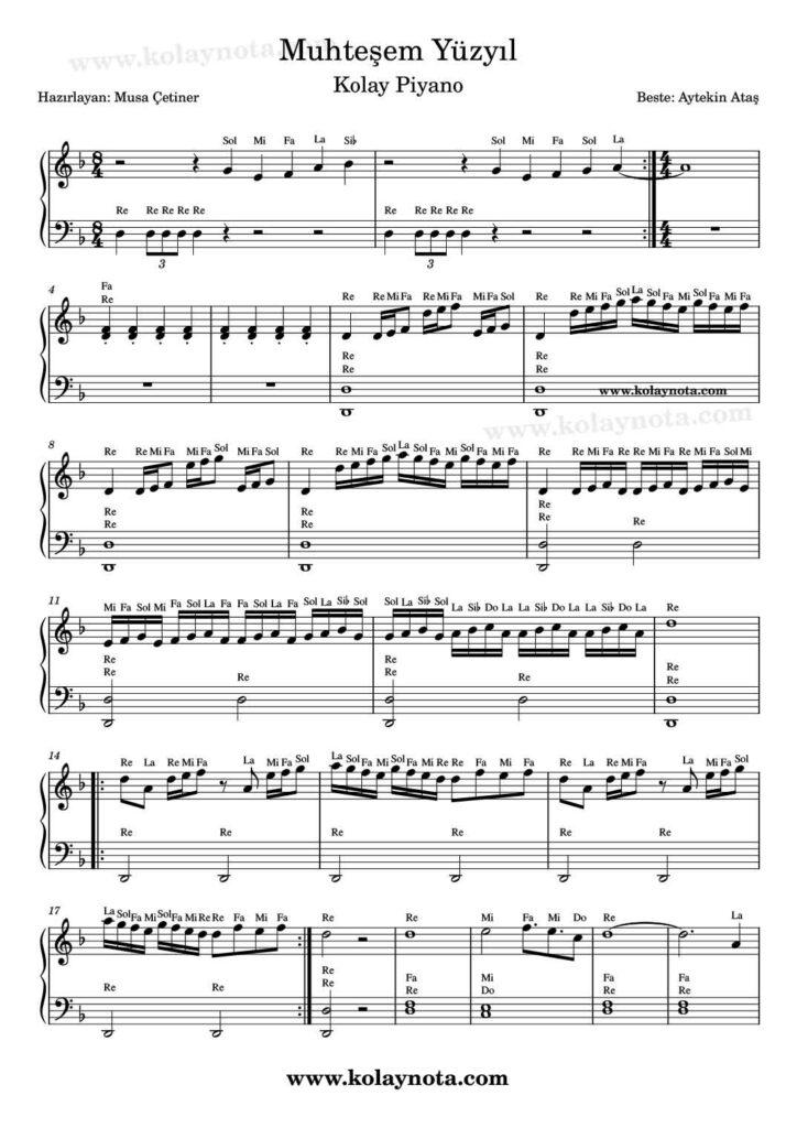 Muhteşem Yüzyıl Piyano Nota