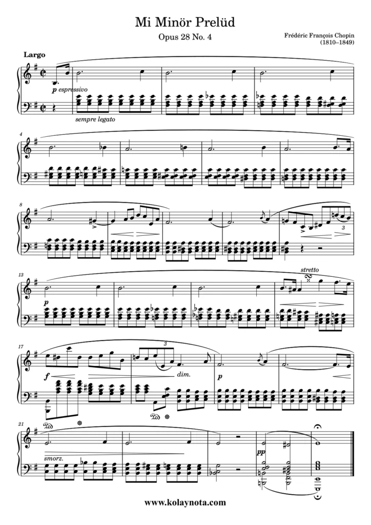 Chopin - Mi Minör Prelüd - Nota