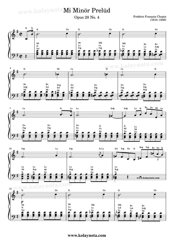 Chopin - Mi Minör Prelüd - Kolay Nota
