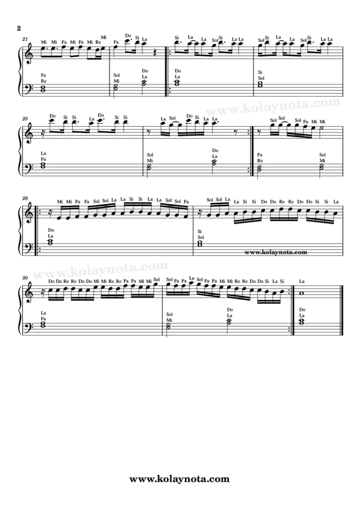 Ağla Kalbim - Piyano Notası - 2