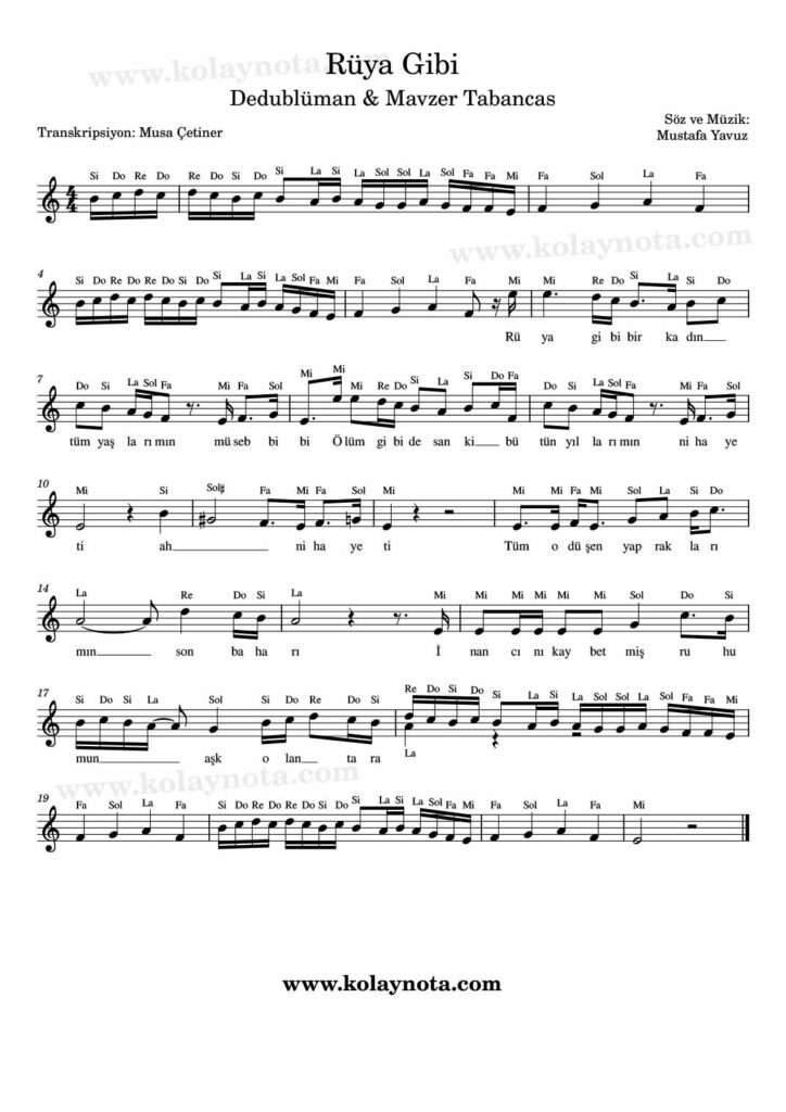 Rüya Gibi - Nota
