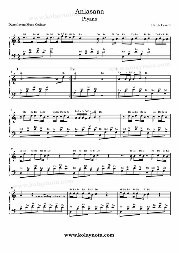 Anlasana - Piyano Nota