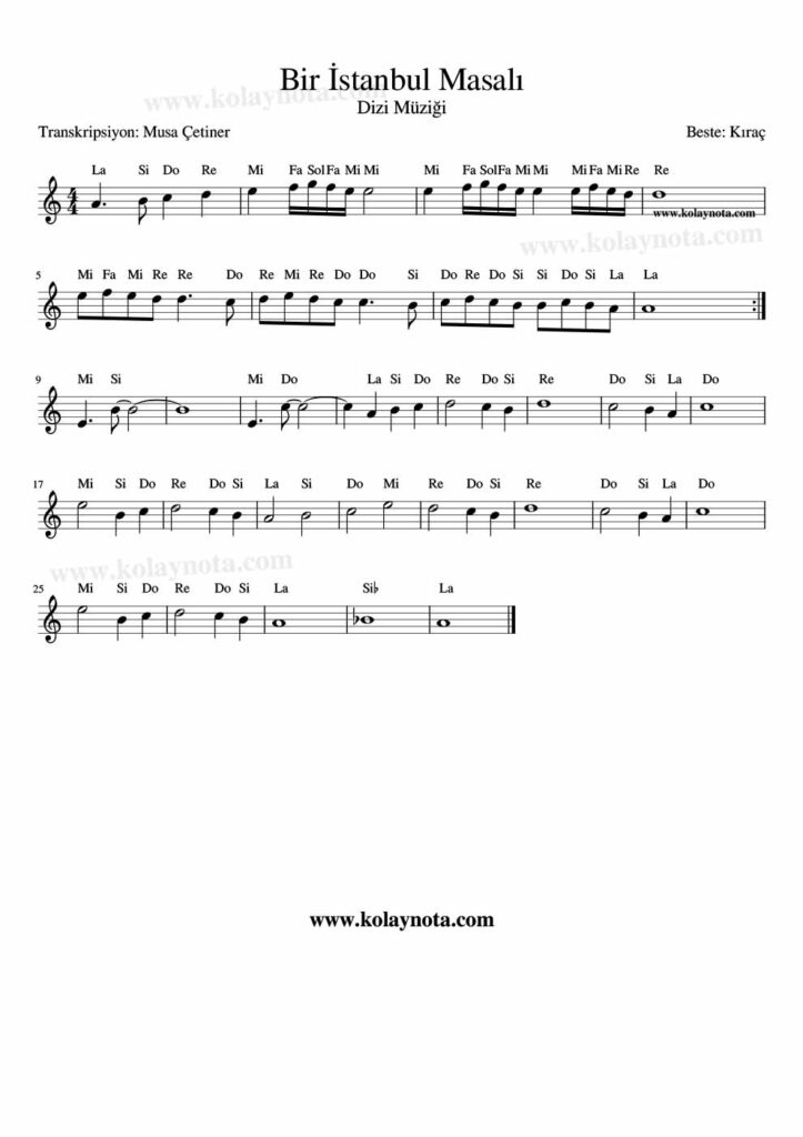 Bir İstanbul Masalı - Nota