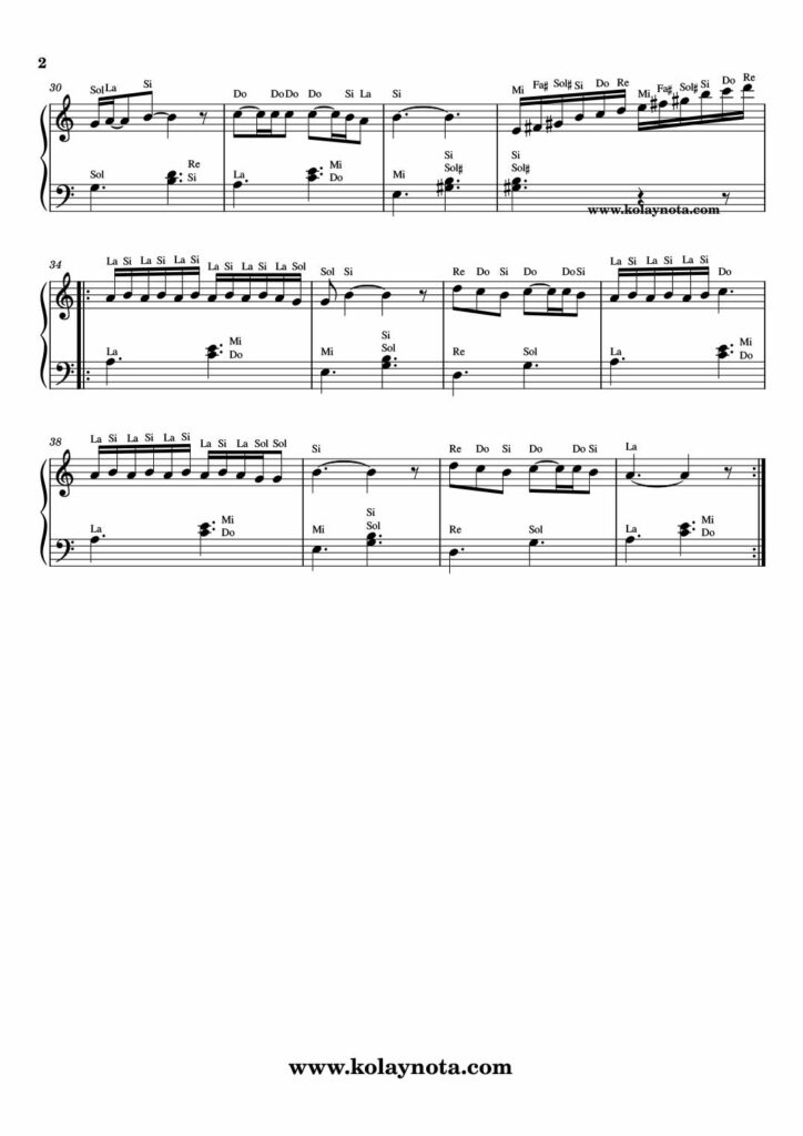 Direniyorum - Piyano Nota - 2