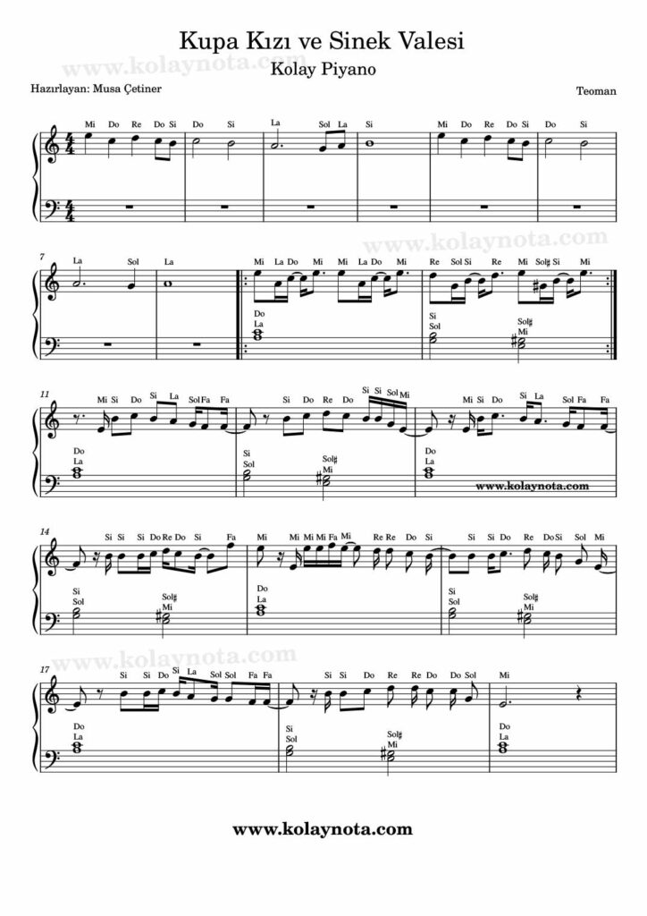 Kupa Kızı ve Sinek Valesi - Piyano Notası