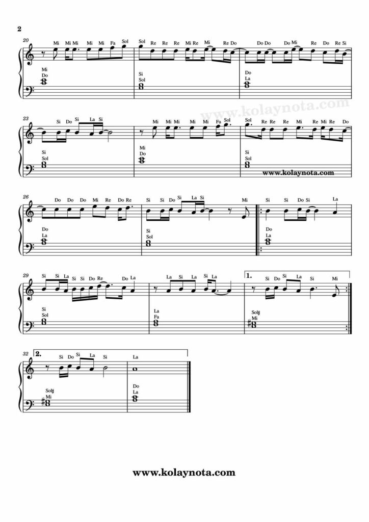 Kupa Kızı ve Sinek Valesi - Piyano Notası - 2