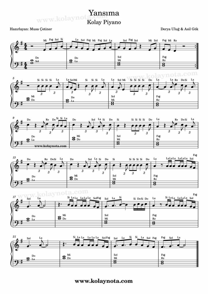 Yansıma - Piyano Notası