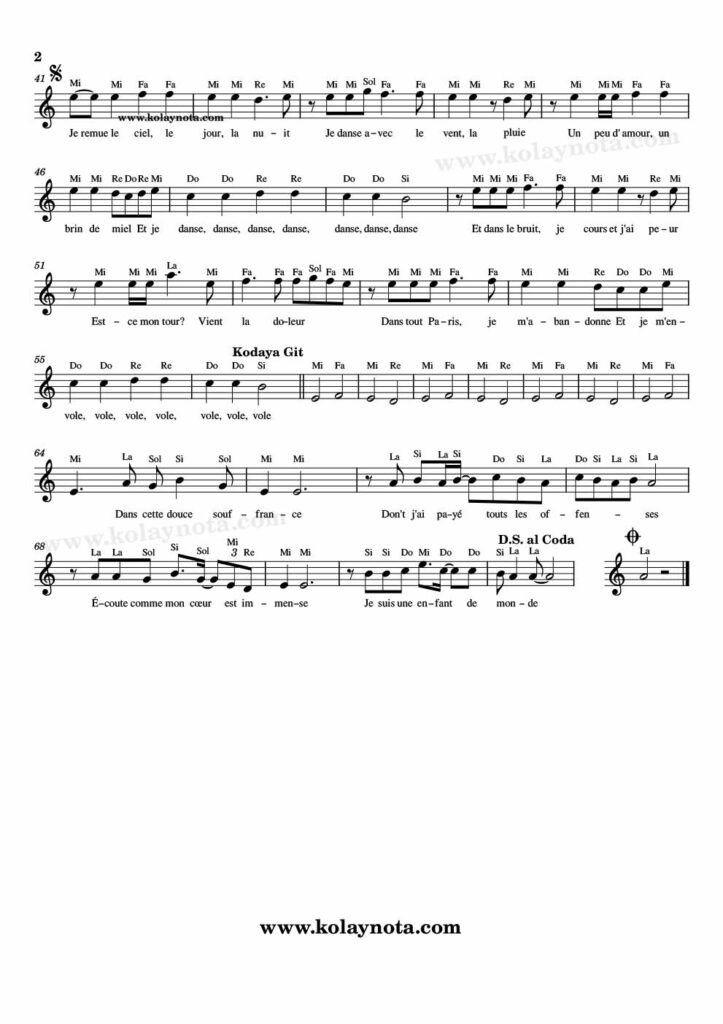 Derniere Danse - Nota - 2