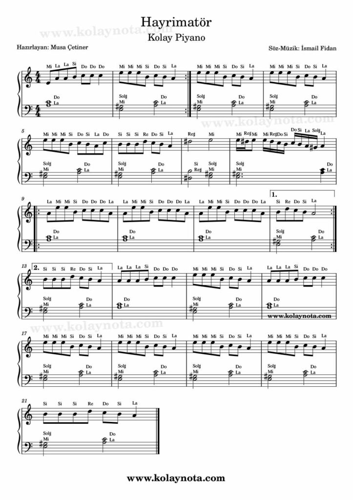 Hayrimatör - Piyano Nota
