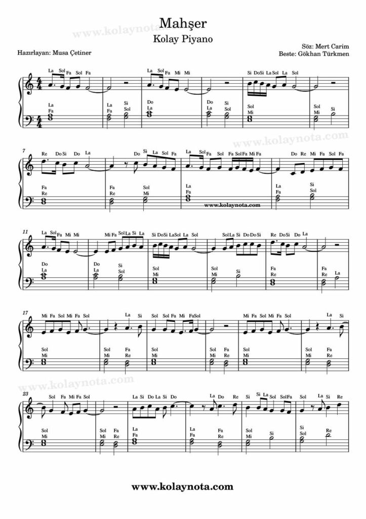 Mahşer - Piyano Notası